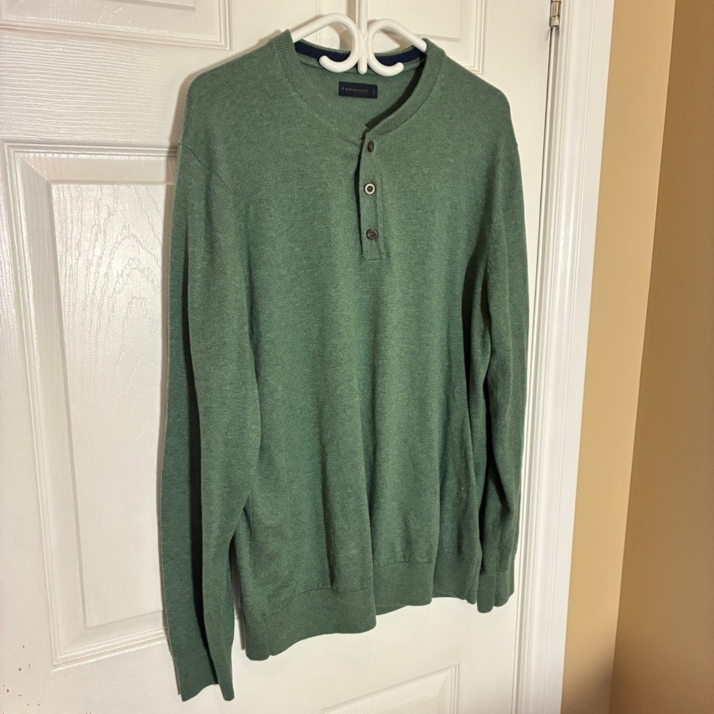 Denver Hayes Men’s Green Cotton Henley Sweater Size L Long Sleeve
